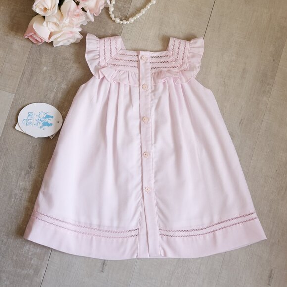 Pink Dress Bonnet Bloomer Set Flutter Sleeves Heirloom Details Boutique NWT - Picture 4 of 6